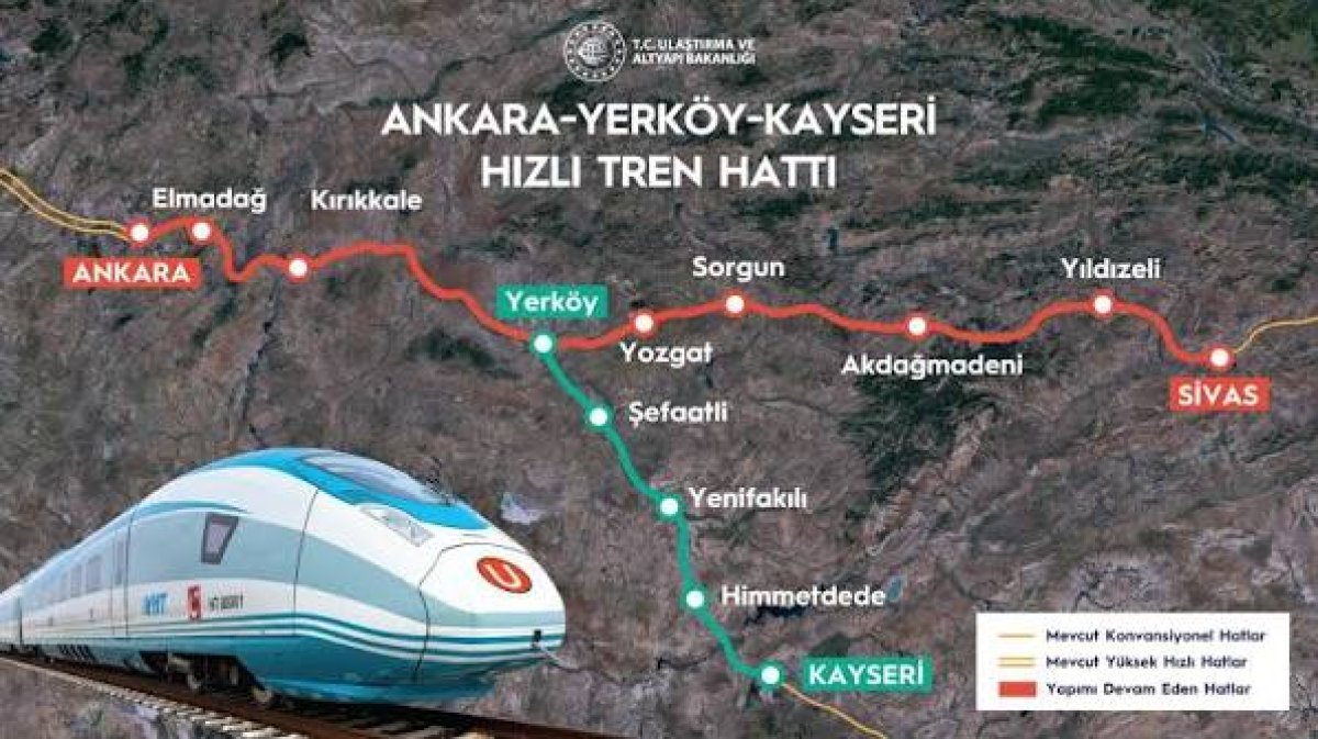 Yerköy-Kayseri Yüksek Hızlı Tren Hattı Ankara-Kayseri Seyahat Süresini Çarpıcı Şekilde Azaltacak