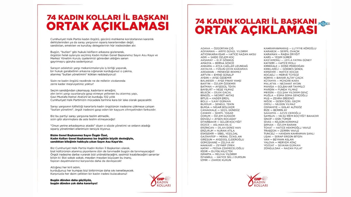 Adıyaman dahil 74 CHP İl Kadın Kolları Başkanı: ‘Genel Başkanımız Özgür Özel, Kadın Kolları Genel Başkanımız Asu Kaya’dır’